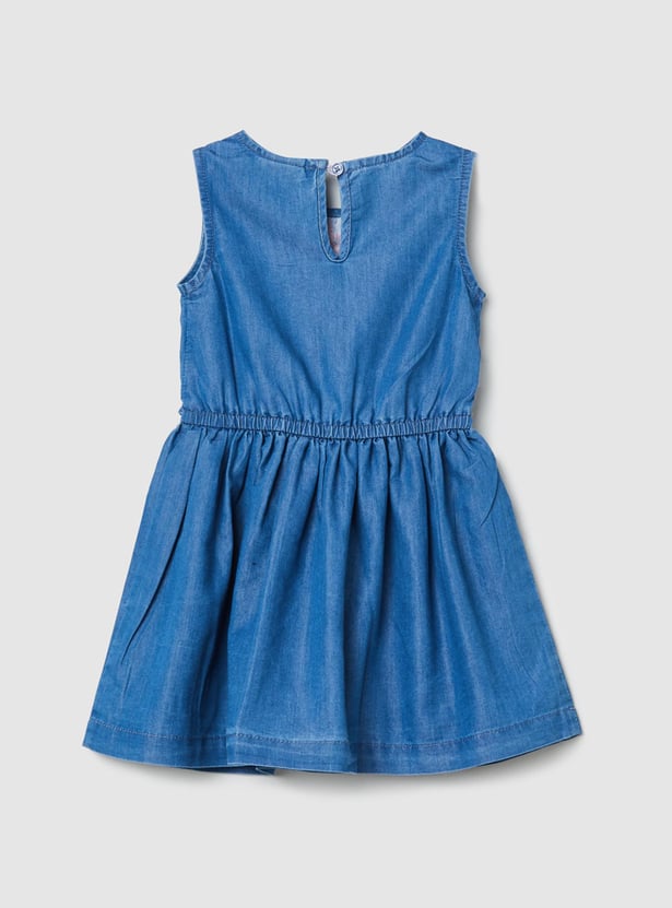 Girls Floral Embroidered Denim Dress