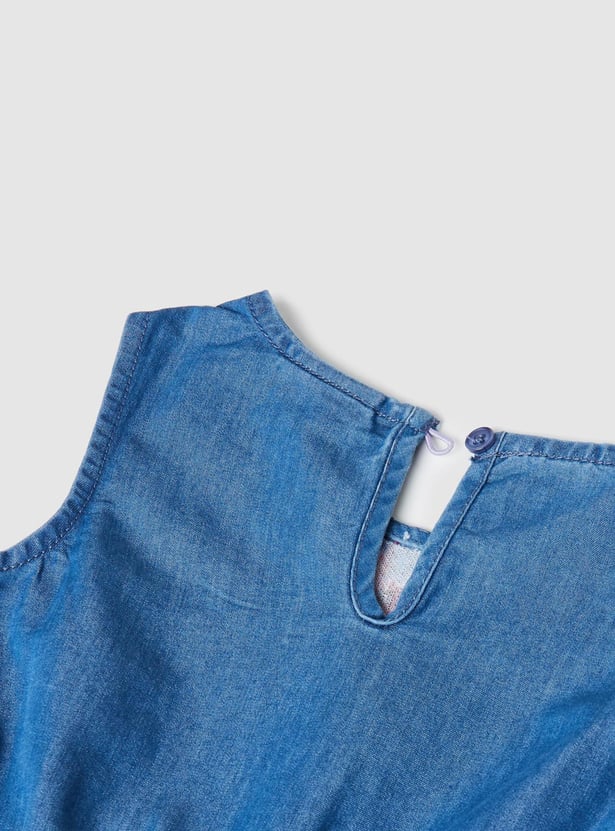 Girls Floral Embroidered Denim Dress