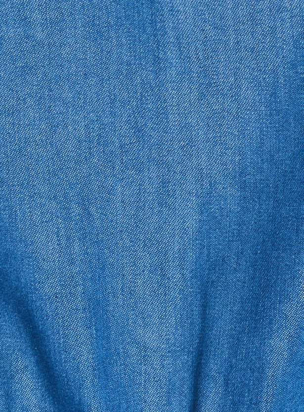 Girls Floral Embroidered Denim Dress