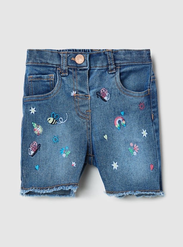 Girls Embroidered Denim Shorts