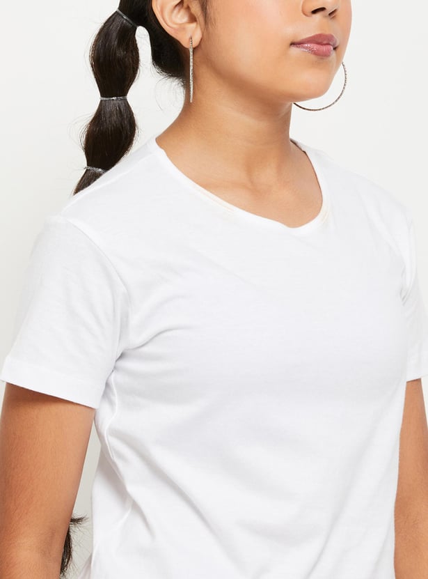 Girls Printed Sleeveless A-Line Dress With T-shirt