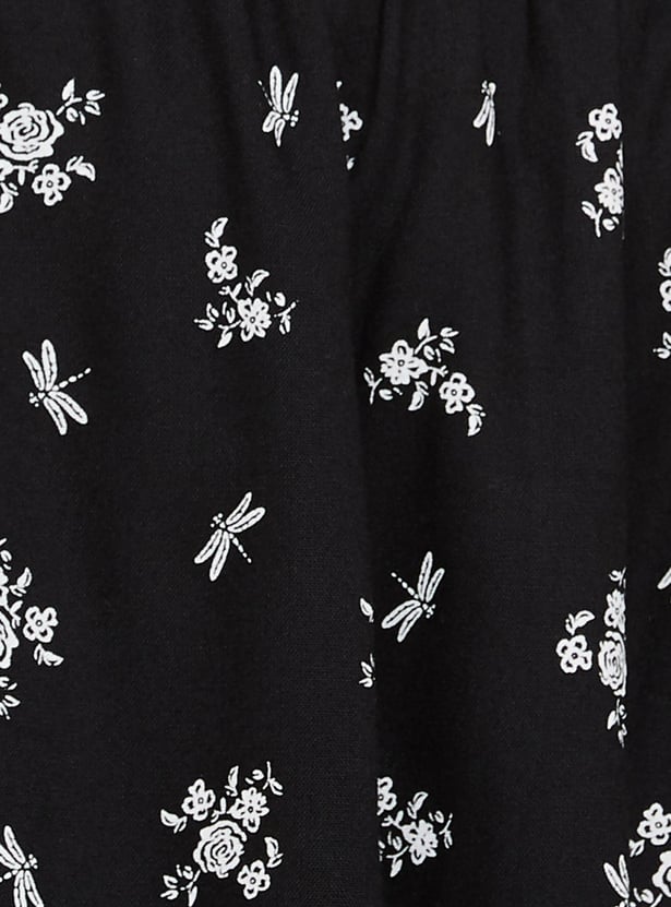 Girls Printed Sleeveless A-Line Dress With T-shirt