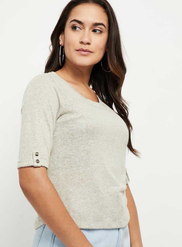 Women Textured Round Neck T-shirt