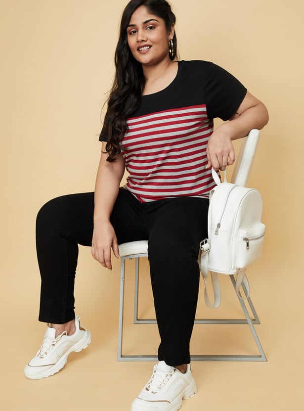 Women Striped Round Neck T-shirt