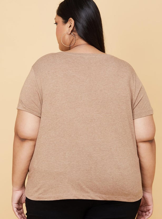 Women Cotton Solid Round Neck T-shirt