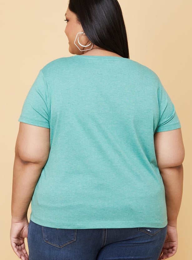 Women Cotton Solid Round Neck T-shirt
