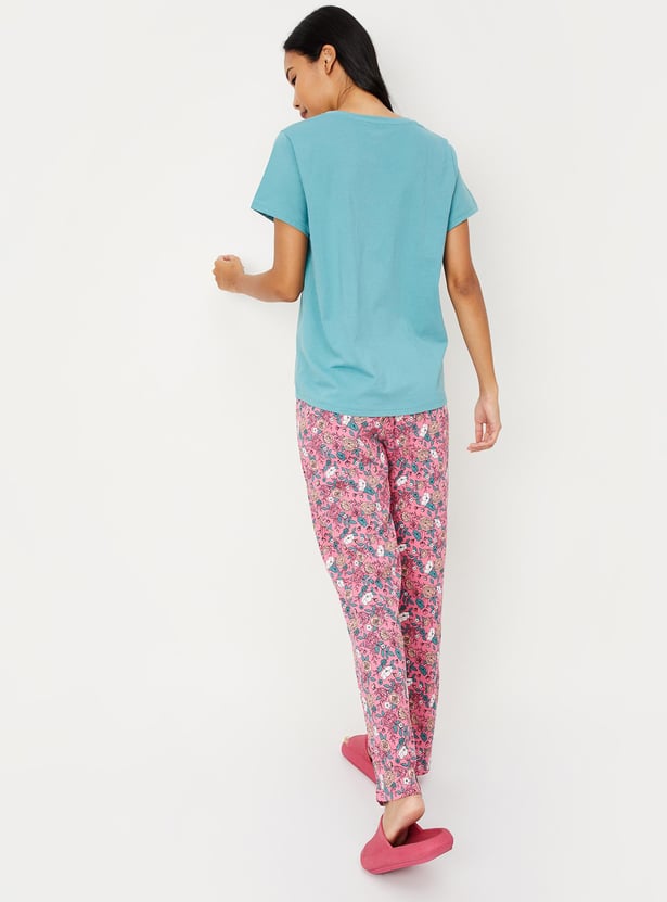 Women Cotton Printed T-shirt with Pyjamas