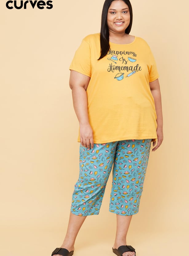 Women Printed Lounge T-shirt with Capris