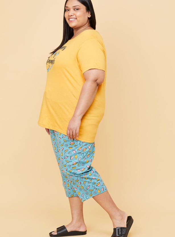 Women Printed Lounge T-shirt with Capris