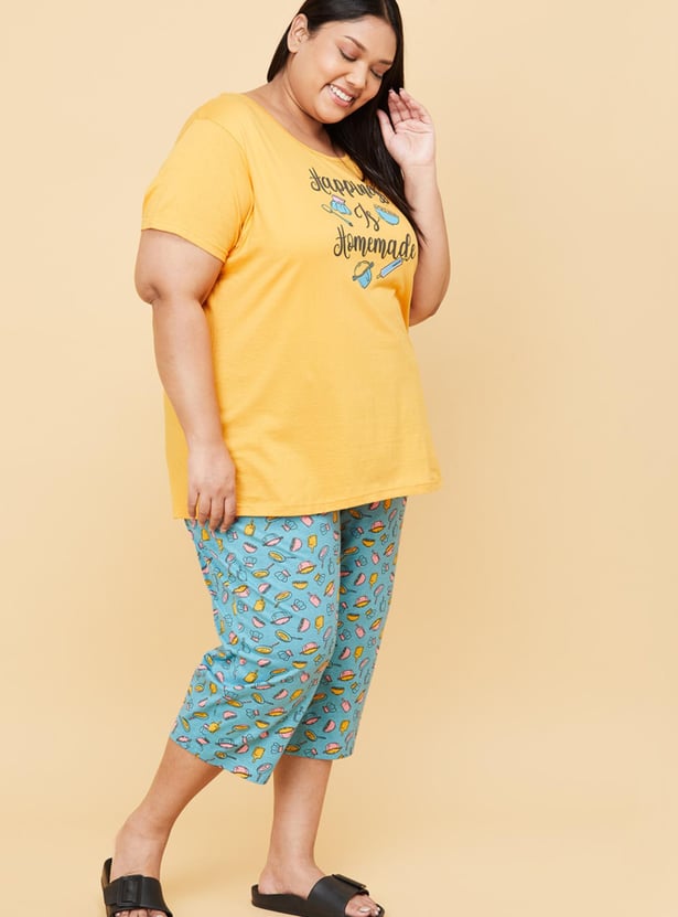 Women Printed Lounge T-shirt with Capris