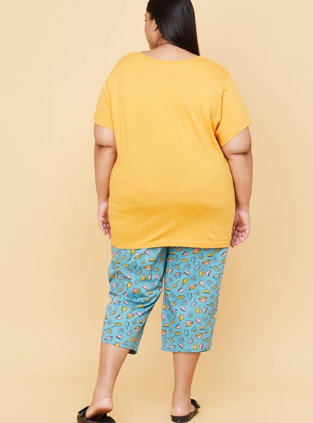 Women Printed Lounge T-shirt with Capris