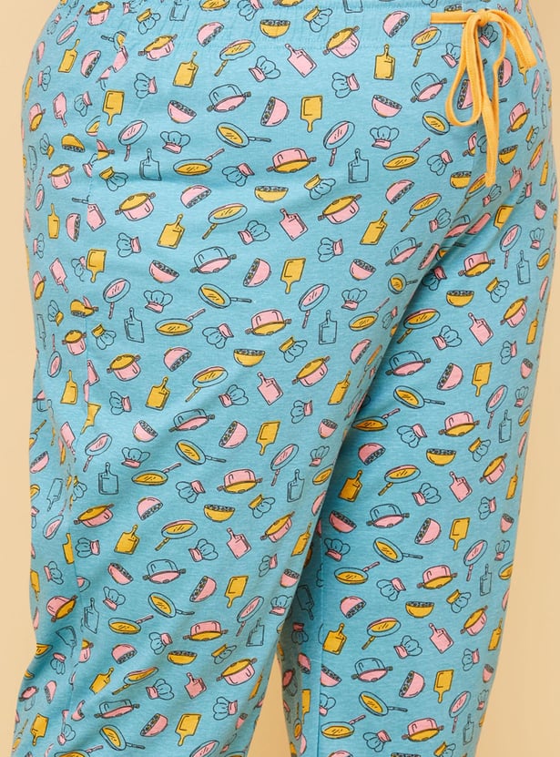 Women Printed Lounge T-shirt with Capris