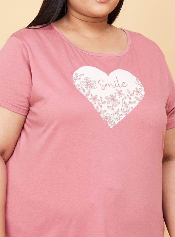 Women Cotton Printed Lounge T-shirt with Capris