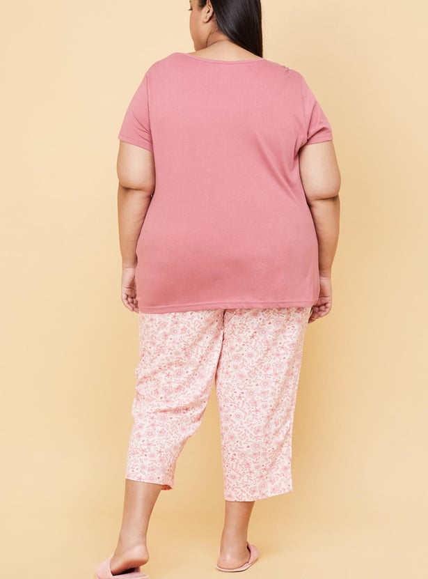 Women Cotton Printed Lounge T-shirt with Capris