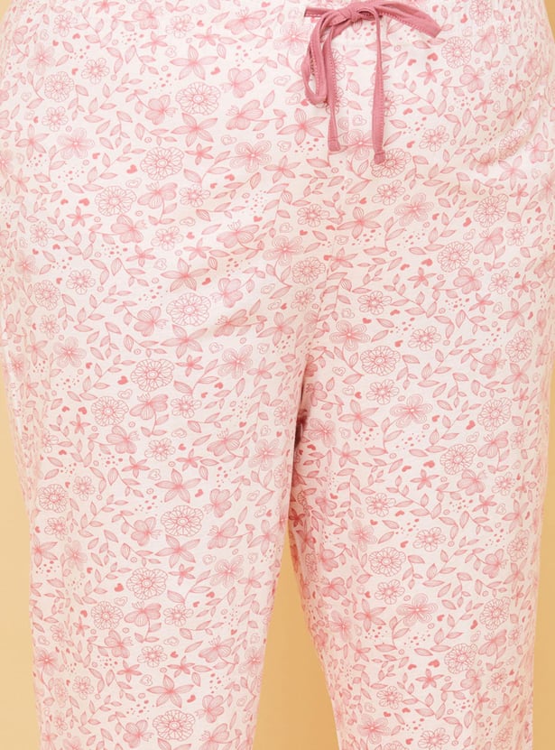 Women Cotton Printed Lounge T-shirt with Capris