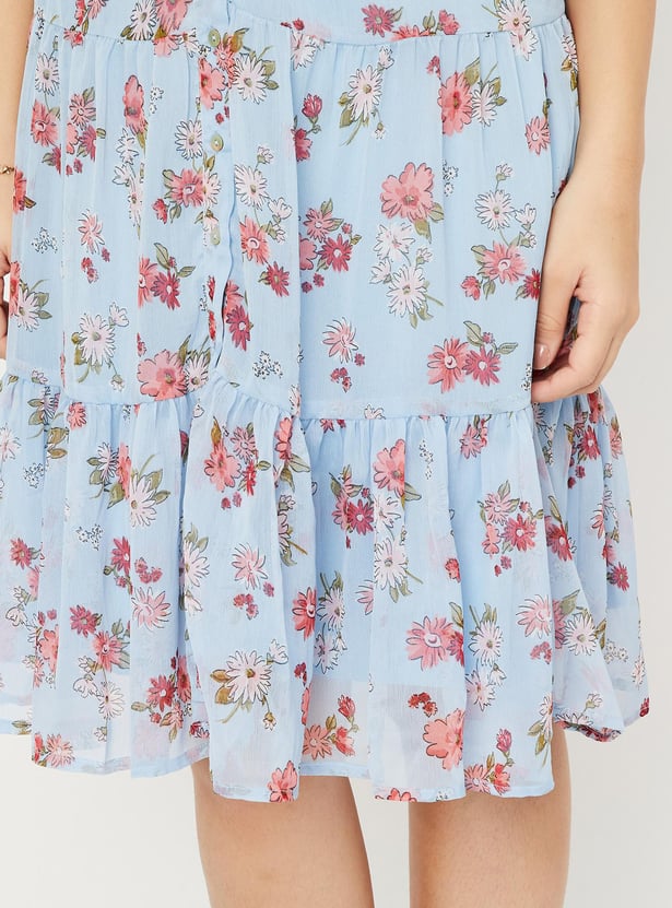 Women Floral Print Sweetheart Neck A-Line Dress