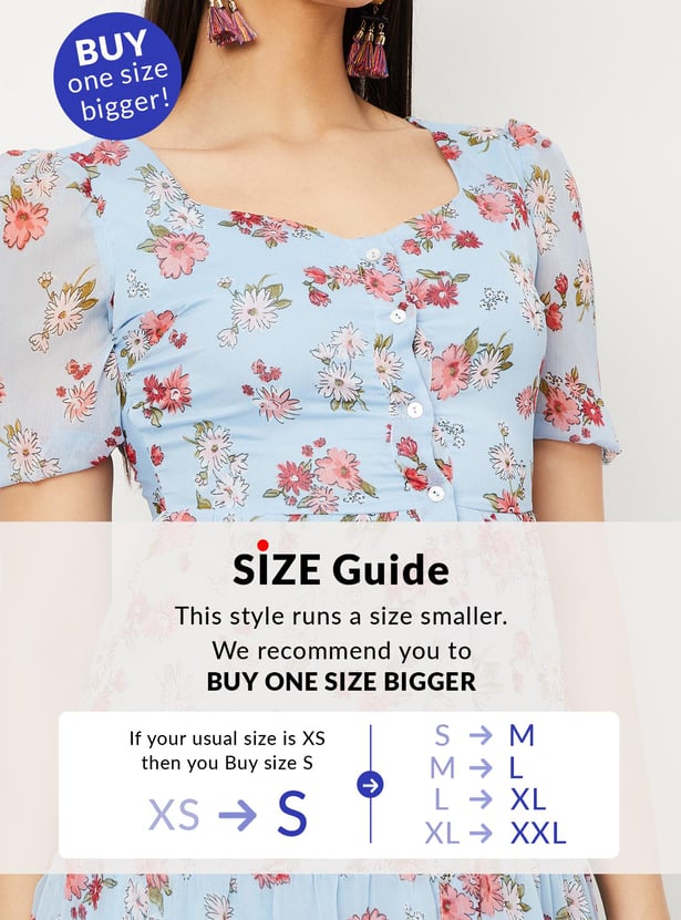 Women Floral Print Sweetheart Neck A-Line Dress