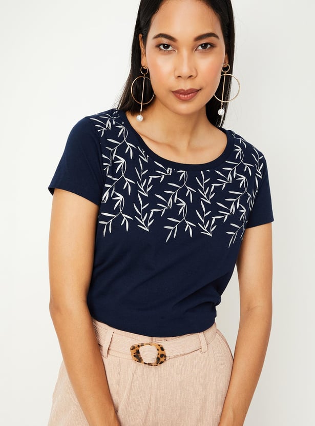Women Cotton Printed Round Neck T-shirt