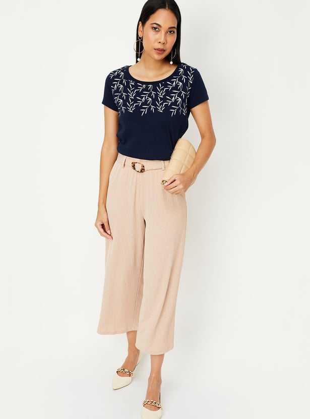 Women Cotton Printed Round Neck T-shirt