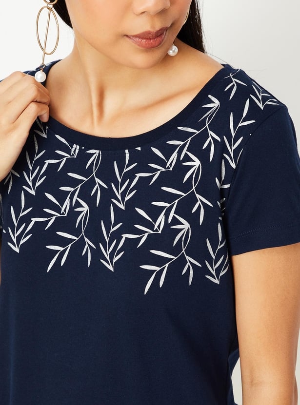 Women Cotton Printed Round Neck T-shirt