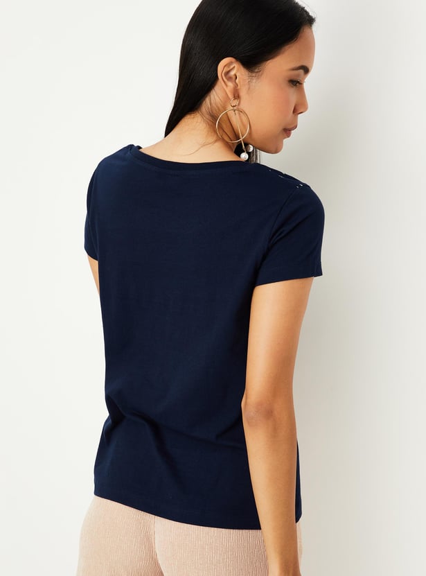 Women Cotton Printed Round Neck T-shirt