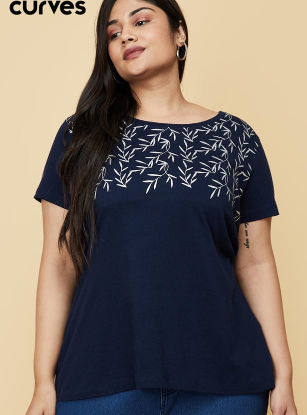 Women Cotton Printed Round Neck T-shirt