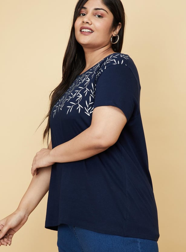 Women Cotton Printed Round Neck T-shirt