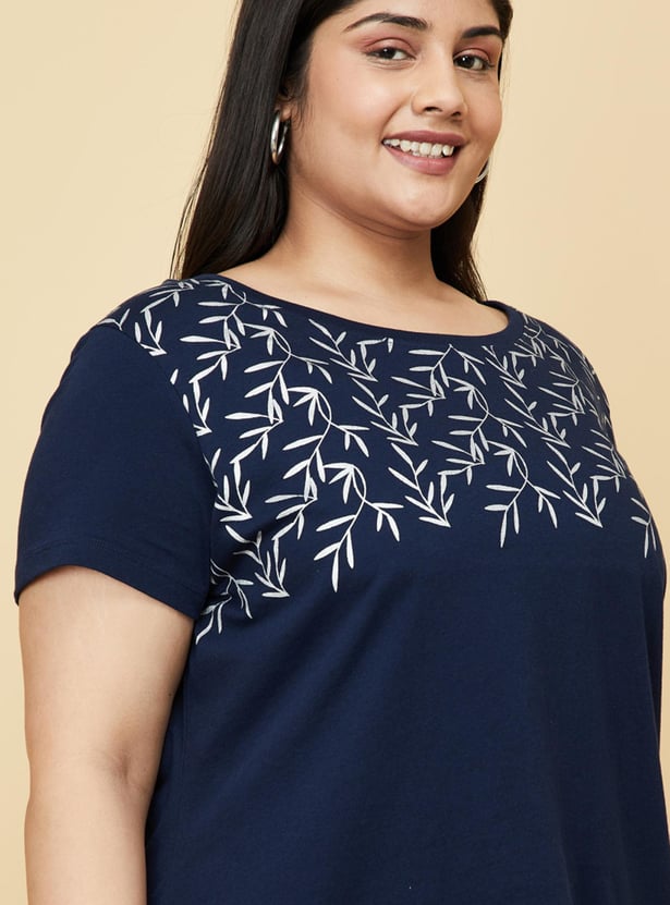 Women Cotton Printed Round Neck T-shirt