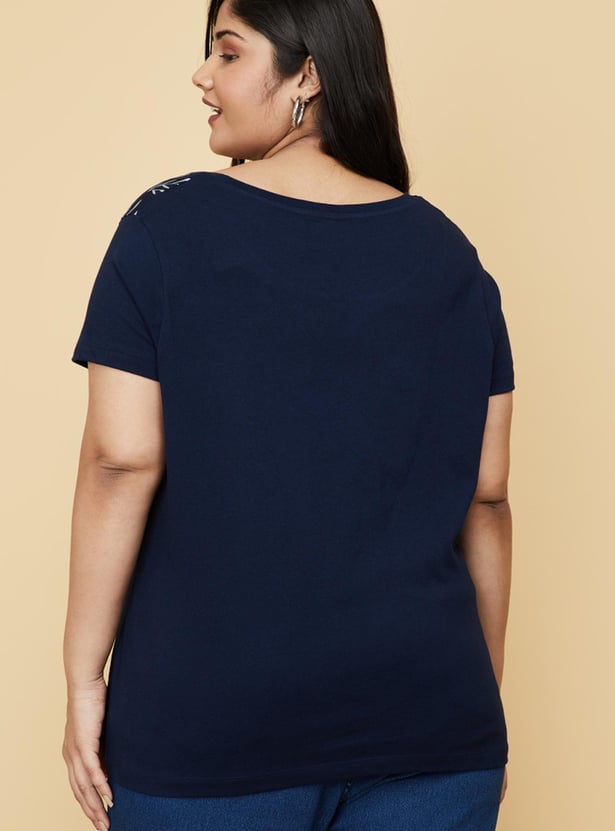Women Cotton Printed Round Neck T-shirt