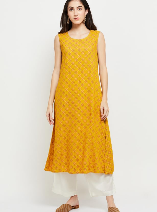 Women Ikat Printed Kurta with Tie-Up Shrug