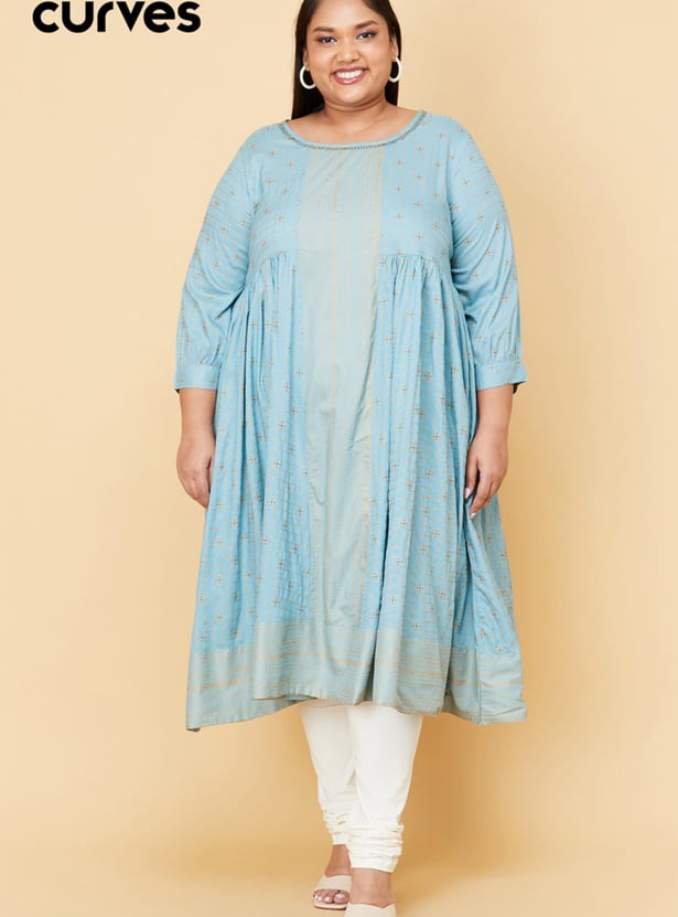 Women Printed Round Neck Flared Kurta