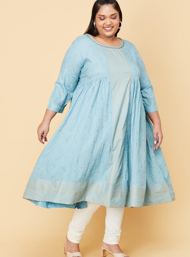 Women Printed Round Neck Flared Kurta