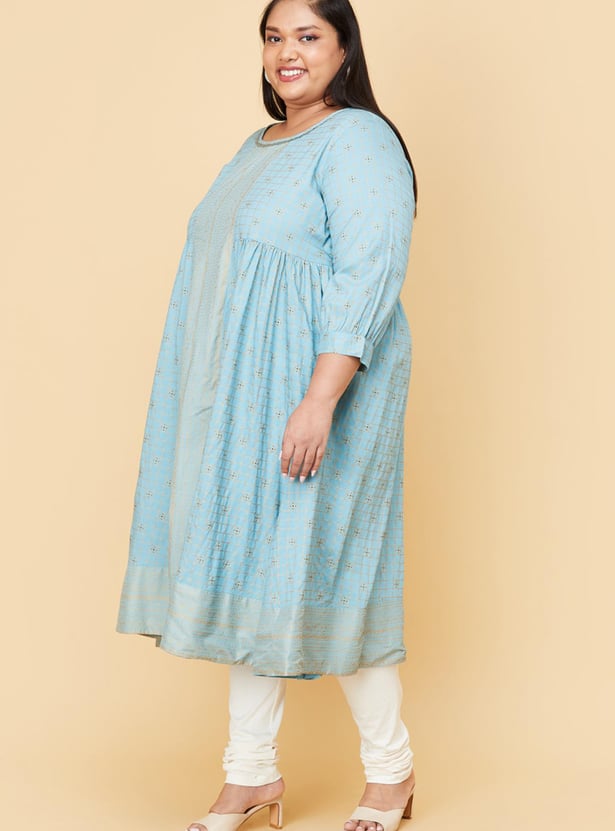 Women Printed Round Neck Flared Kurta
