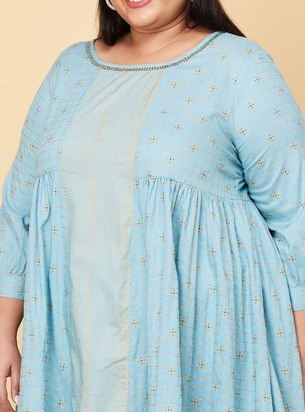 Women Printed Round Neck Flared Kurta