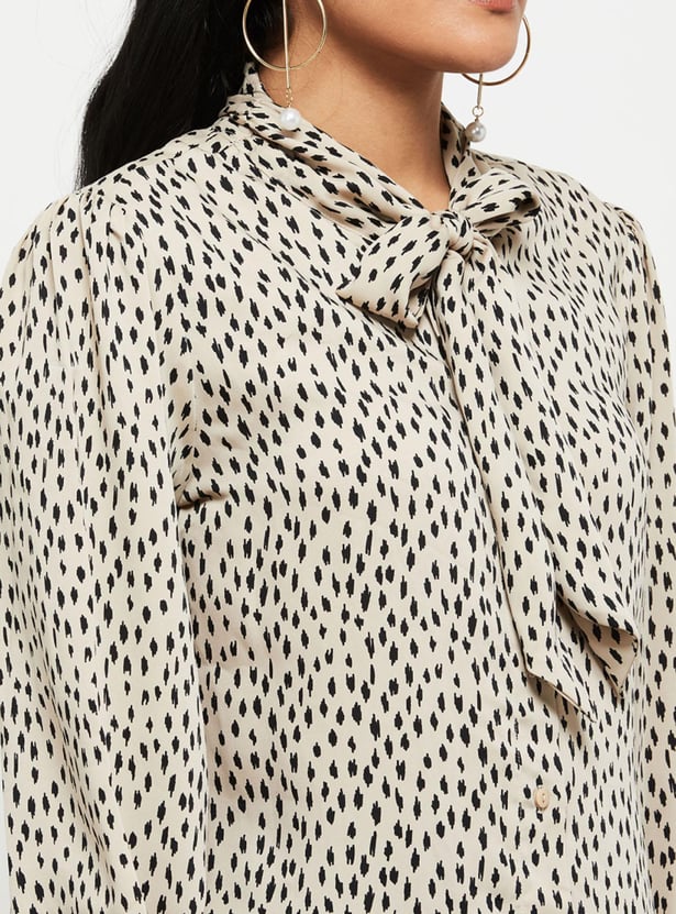 MAX Women Printed Tie-Up Neck Casual Top