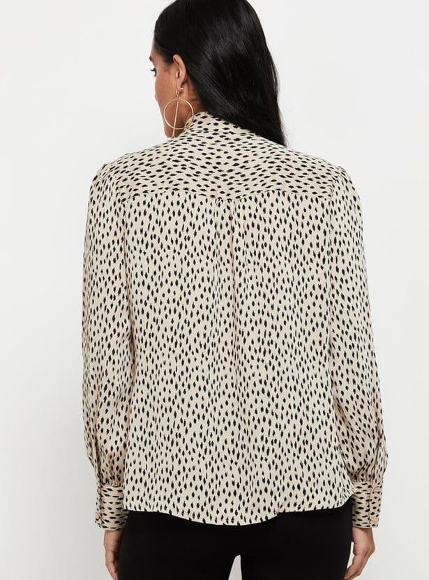 MAX Women Printed Tie-Up Neck Casual Top