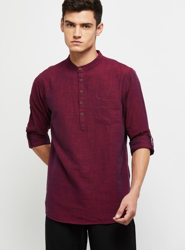 Men Solid Full Sleeves Short Kurta 