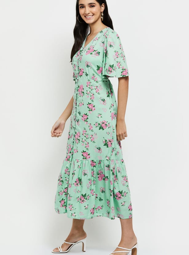 Women Printed Ruffled Sleeve A-line Dress