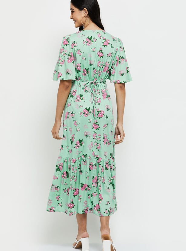 Women Printed Ruffled Sleeve A-line Dress