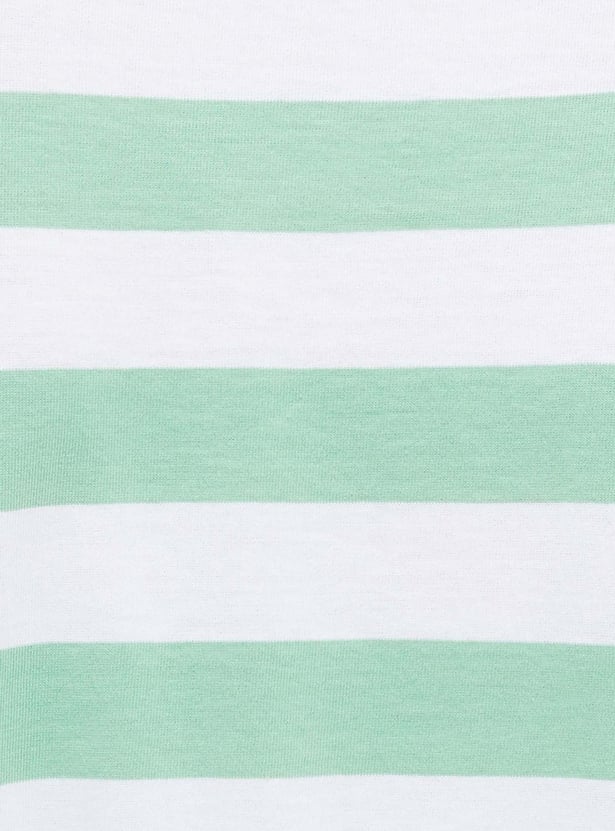 Women Striped Round Neck Cropped T-shirt