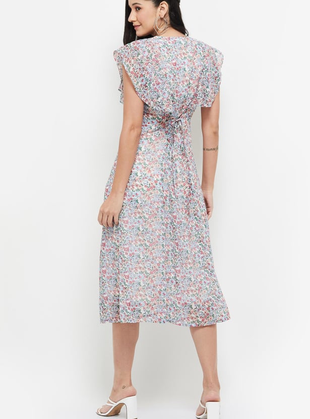 Women Printed Flutter Sleeves A-line Dress