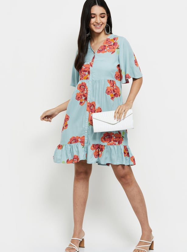 Women Printed V-neck A-Line Dress