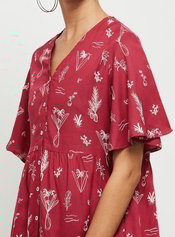 Women Printed V-neck A-Line Dress
