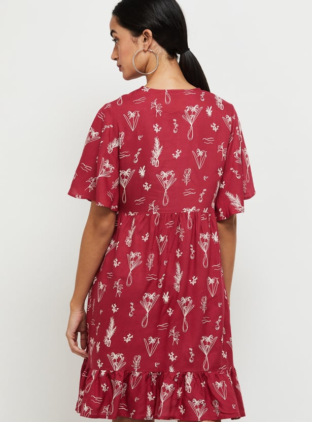 Women Printed V-neck A-Line Dress
