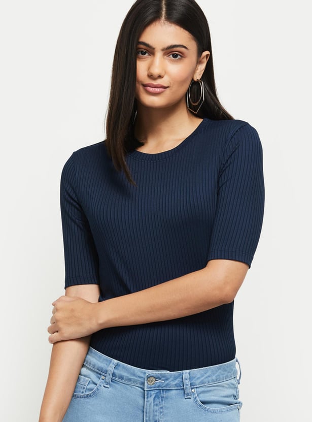 Women Textured Round Neck Casual Top