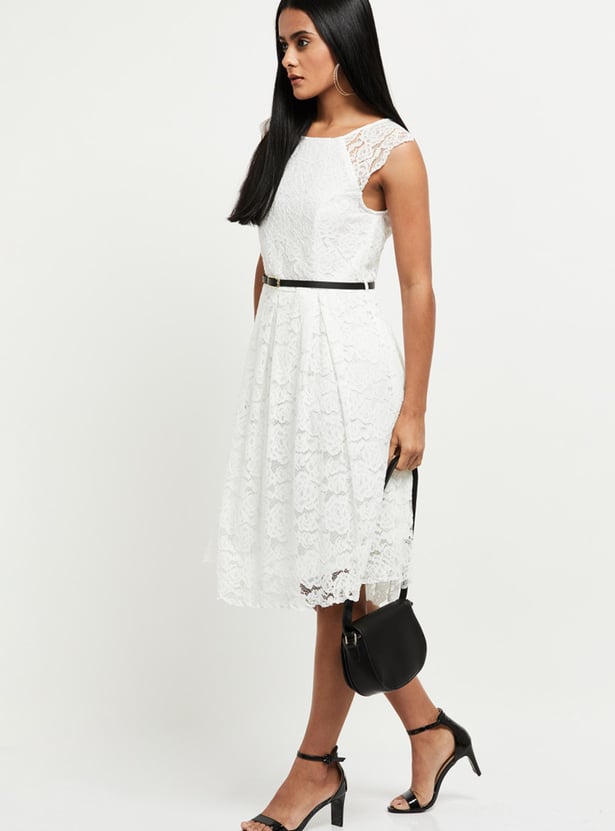 Women Lace Belted A-Line Dress