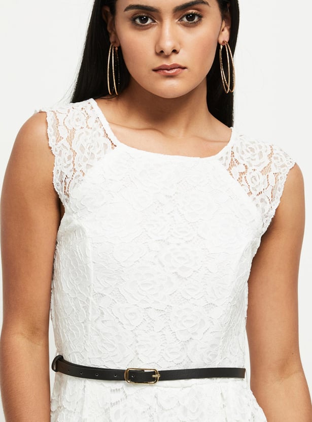Women Lace Belted A-Line Dress