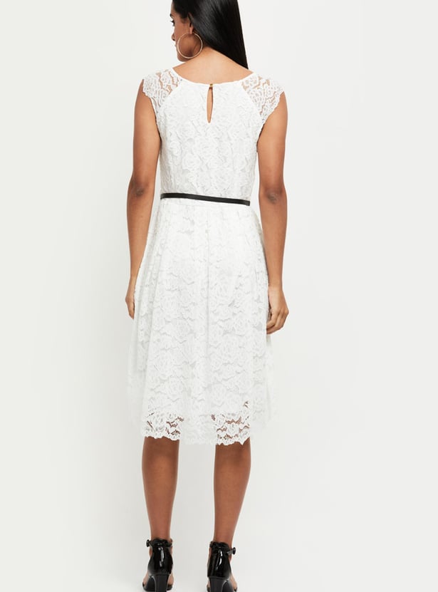 Women Lace Belted A-Line Dress