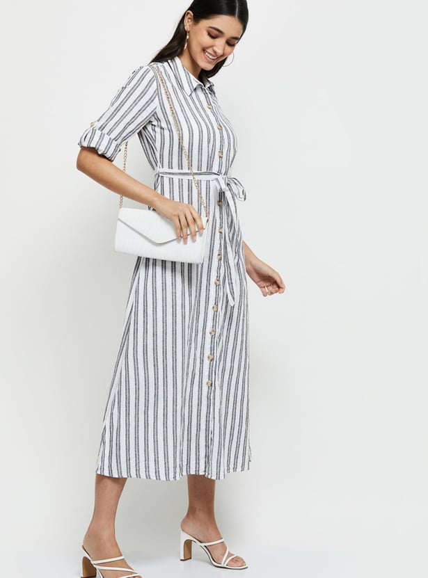 Women Striped Shirt Dress 