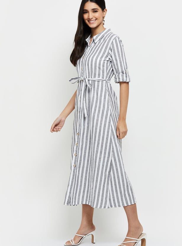 Women Striped Shirt Dress 